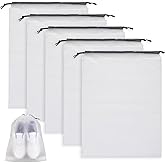 BIDEX 6 Pack Transparent Shoe Bags for Travel, Large Clear Drawstring Shoe Organizer Bags for Men & Women, PE Waterproof Dustproof Portable Shoe Storage Pouch for Luggage, Backpack, Gym