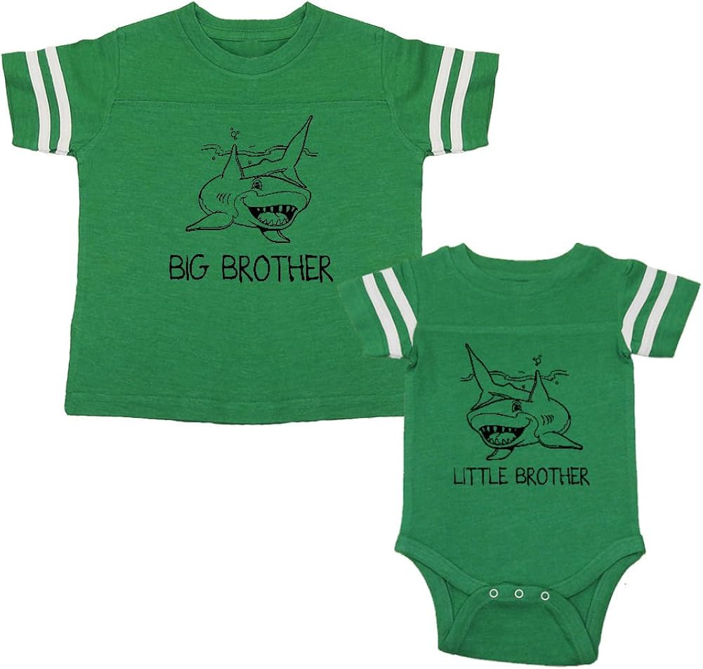 We Match! Big Brother Great White Shark & Little Brother Great White Shark Matching Football Kids T-Shirt & Bodysuit Set