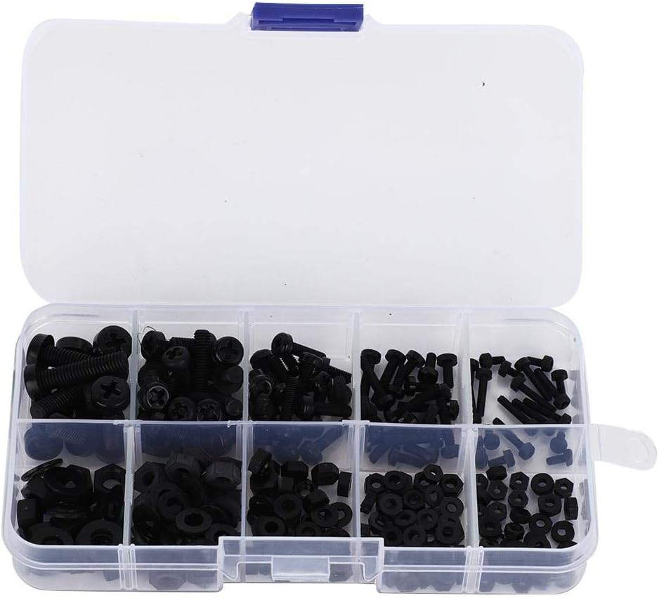 Multifunction fasteners black/white M2/M2.5/M3/M4/M5 Nylon screw kit, nylon nut, industrial for mechanics(Black 270pcs nylon screw set) - Image 3