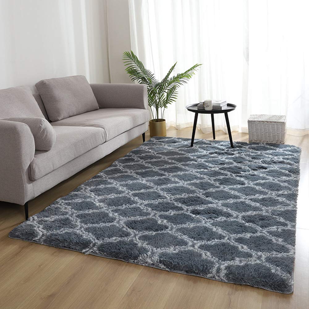 ele ELEOPTION Luxury Velvet Shaggy Area Rug, Anti-skid Nursery Mat Modern Indoor Rugs, Soft & Comfortable Room Carpets for Bedroom Living Room Kids Children Playroom (Dark Gray, 80x160CM/2.7x5.3Ft)