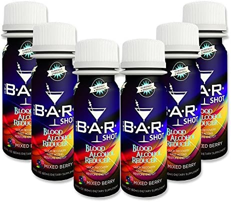 Hangover Prevention &amp; Recovery – The B.A.R. Shot (Blood Alcohol Reducer) 6 Pack, Acetyl-L-Cysteine, L-Glutamine, B-Vitamins, NO Sugar, NO Caffeine| Remedy for Hangovers | 2 OZ Serving per Bottle
