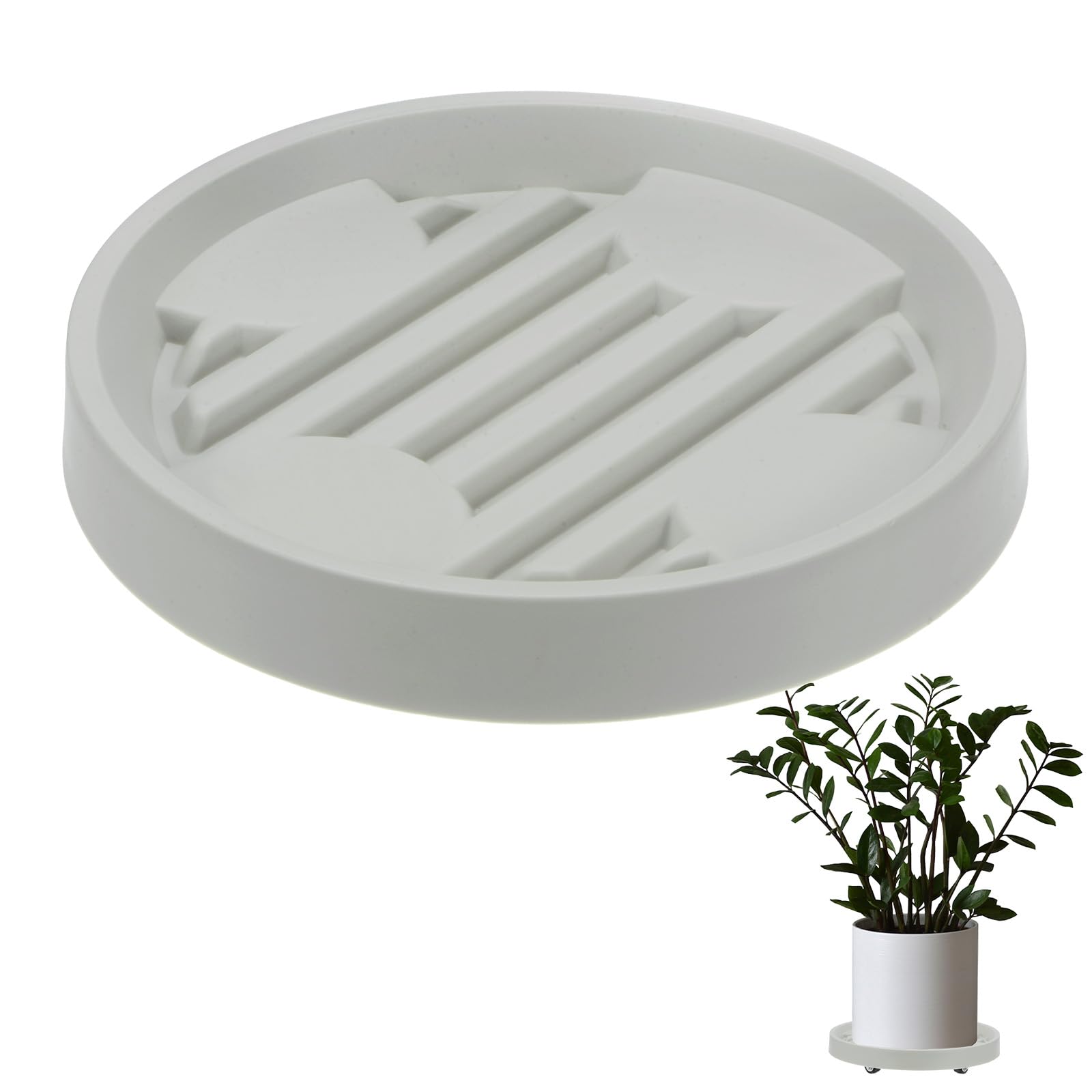 M METERXITY Plant Stand with Wheels, 19cm Round Plant Dolly with Hidden Rolling Casters for Indoor/Outdoor Flower Pot/Garden Planter, 360° Plant Pallet Trolley [33lbs, Beige]