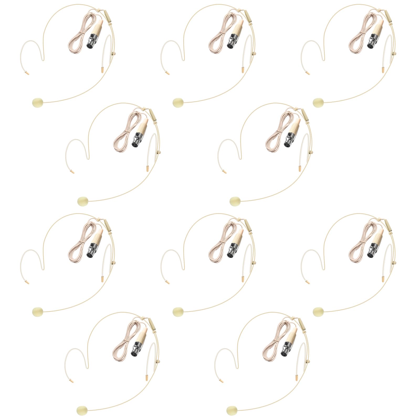 Photo 1 of 10 Pack Double Earset Headset Microphone Mini XLR Mic 3 Pin TA3F Plug Headworn Over Ear Hanging Condenser Mic in Ear Back Electric Microphone for AKG Samson,Windscreen