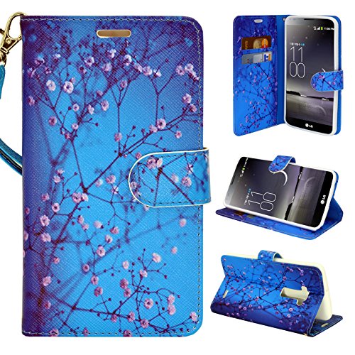 LG G Flex Case - Customerfirst - **FREE emoji keychain** - PU Leather Wallet Case Flip Stand Cover for LG G Flex D950 (Will Not Fit LG G Flex 2 2nd Generation) (Blossom Blue)