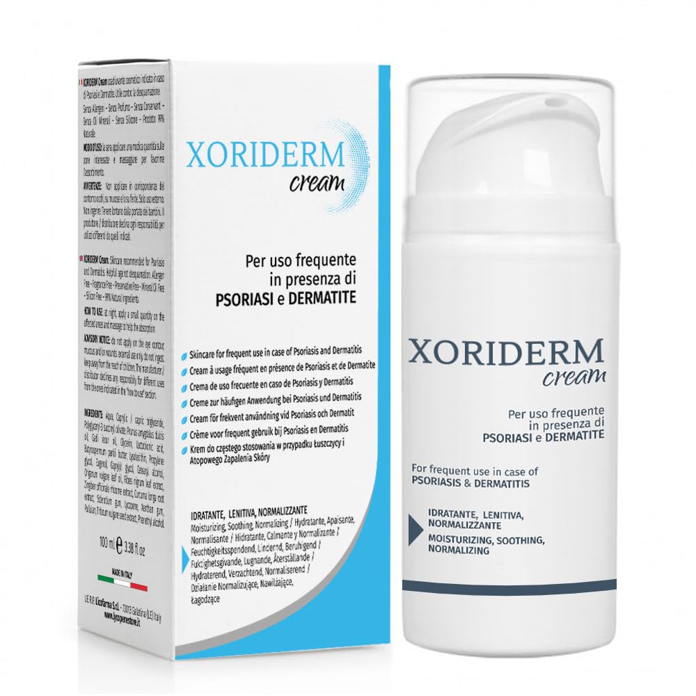Xoriderm Cream Cosmetic Support in cream, helpful in presence of Psoriasis, Dermatitis, Itch, Redden and Irritated skin. 100 ml airless bottle.