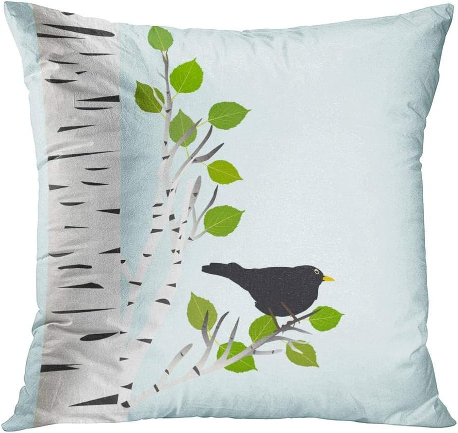 Bird Pillow Case Blackbird Birch Branch throw pillow twin