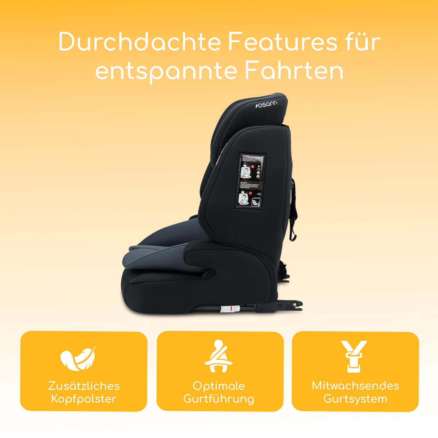 Osann Jazzi Isofix – Der sichere Kindersitz ab 1 Jahr (76–150 cm), mitwachsend mit Isofix & Top-Tether, Schutz & Geborgenheit auf jeder Fahrt - Nero 2