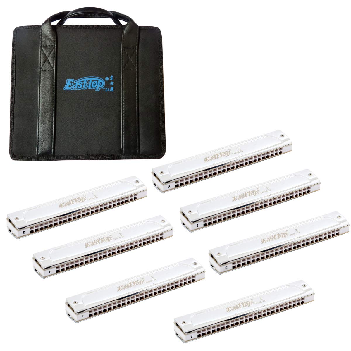 East top 7-set 24 Holes Professional Tremolo Harmonica T2406S For Adults, Professional Band Player and Students