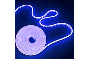 NEONLG 14400lm LED Neon Flex with Clips, 16.4ft Neon Rope Lights Outdoor/Indoor, Cuttable LED Strip Lights for Bedroom, DIY Squiggle Squiggly Light Garden Desk Mirror Wall Decor, Blue