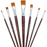 Transon Flat Paint Brush Set 7pcs for Acrylic Watercolor Gouache Oil and Body Painting