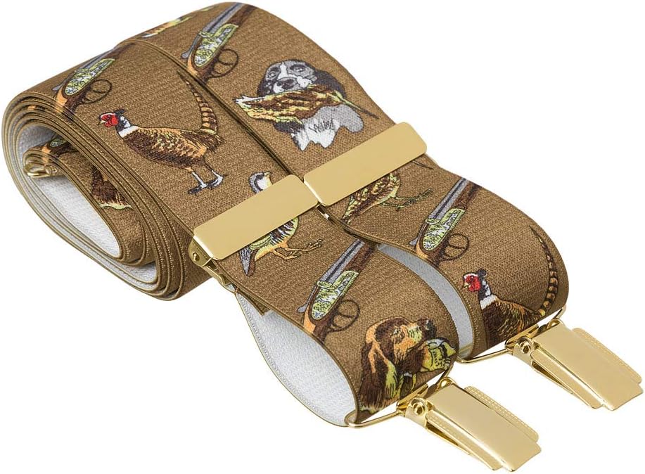 GENTS SHOP Brown Country Hunting X Trouser Braces Mens 35mm Wide Gold Clips 44 Inch Long (Standard (44 Inches Long), Brown)