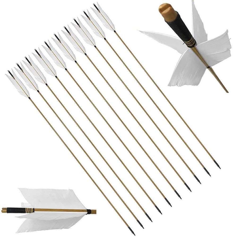 Archery Target Flu-Flu Arrows, 6 Pack Traditional Wooden Arrow 4 Feathers Fletching for Practice Targeting Hunting