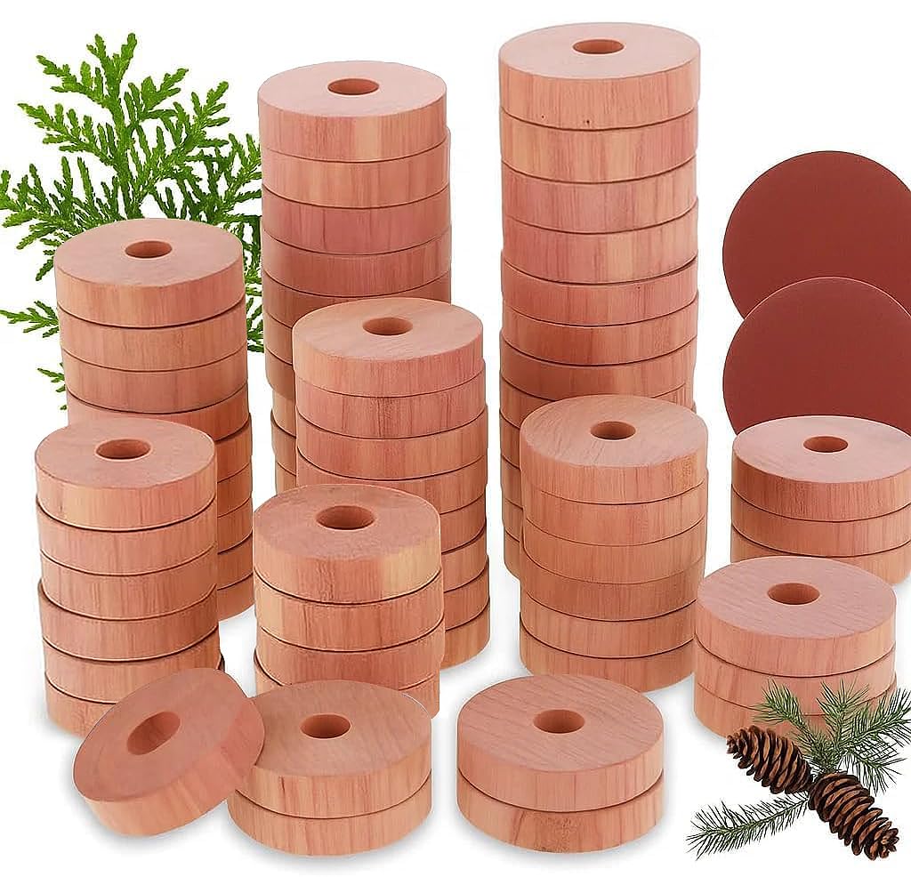 Photo 1 of Large 60pcs Cedar Blocks for Clothes Storage 100% Natural Aromatic Red Cedar Rings Protection for Wardrobes Closets and Drawers