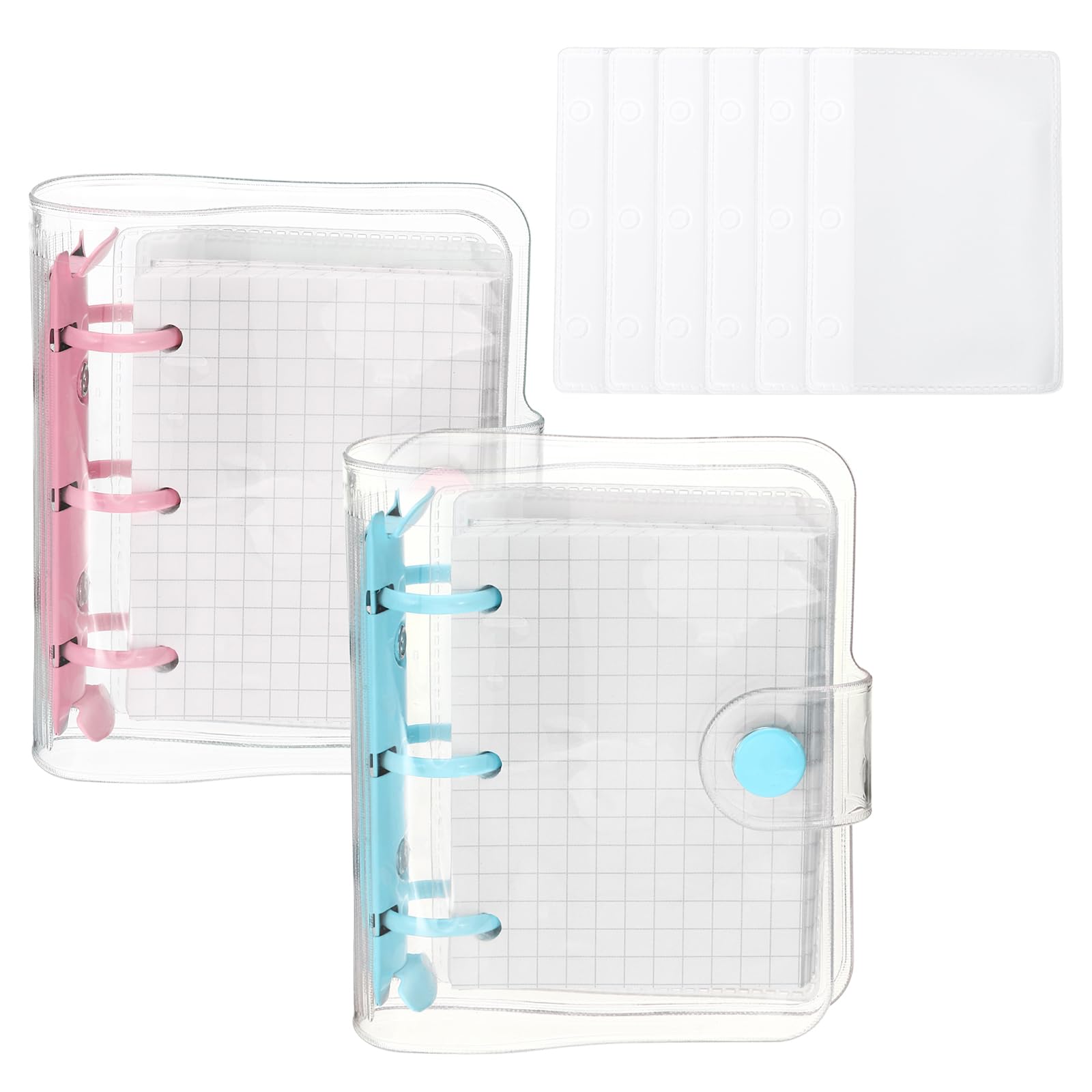 PATIKIL Clear 3 Ring Binder Cover, 2 Pack PVC Notebook Binder Mini Refillable Loose Leaf Folder Planner with 160 Sheets Paper, Blue Pink