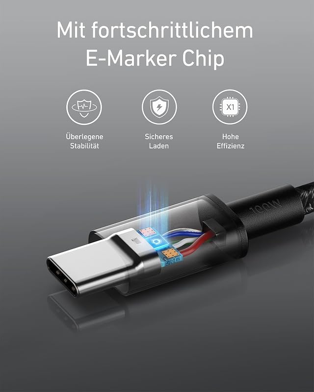100W USB C Kabel PD 3.0 Schnellladen [1,8m], Schwarz