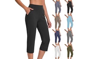 Women's High Waisted Capris Pants with Pockets Straight Leg Yoga Capri Leggings Stretchy Cropped Workout Summer Pant