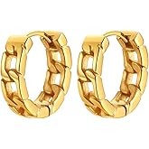 ChainsProMax Hoop Earrings for Men, Chain/Norse Viking/Skull Men's Earrings Cuban Link Hypoallergenic Vintage Huggie Mens Earrings Hoops, Stainless Steel/Gold Plated/Black-with Gift Box