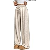 SOLY HUX Women's Drawstring Sweatpants High Waisted Wide Leg Baggy Casual Pants Solid Apricot Small