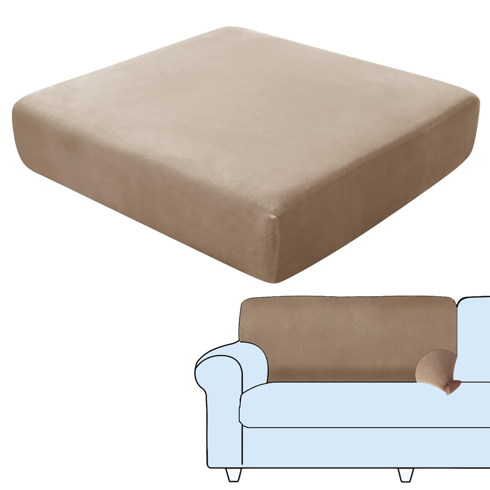 SHUOJIA Sofa Seat Cushion Covers, Stretch Velvet Sofa Cover, Non-Slip Couch Cushion Covers Replacement for Individual Cushion,with Elastic Fabric,Machine Washable (Camel,Backrest Cover)