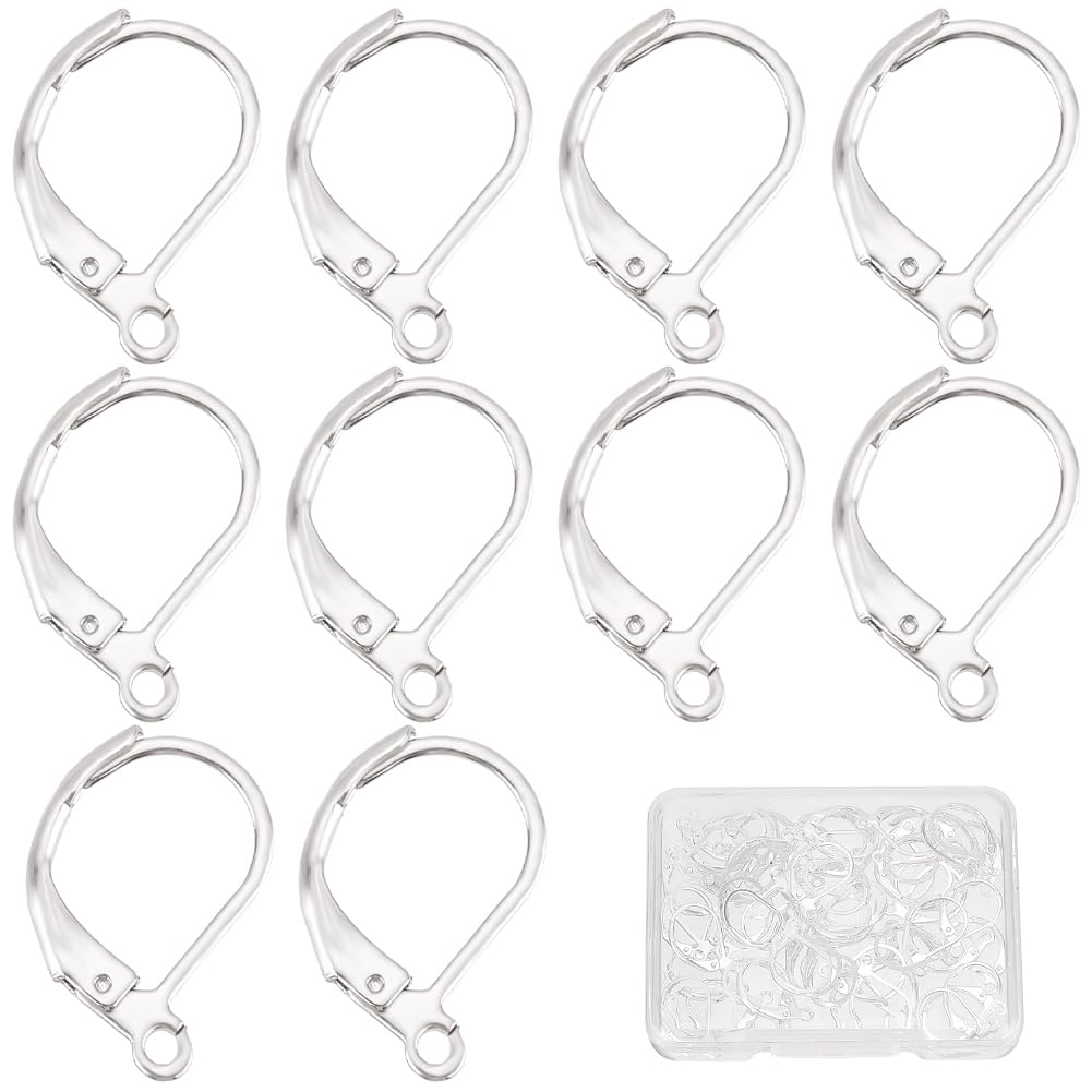 SUNNYCLUE 1 Box 60Pcs 925 Sterling Silver Plated French Earring Hooks French Leverback Earring Hooks Lever Back Earwire Earring Leverbacks for jewellery Making Accessories DIY Dangle Earrings Supplies — image 1