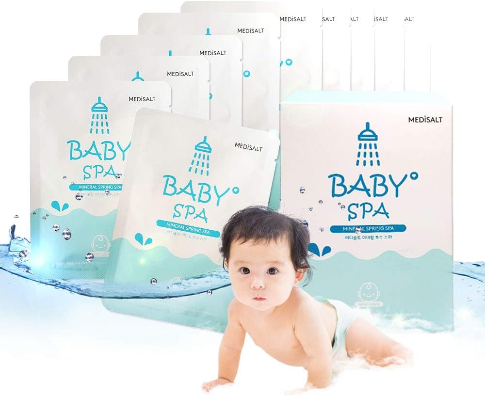 MEDISALT BABY SPA! European Premium Epsom Salt and Six Natural Essential Oils for Baby, Soothe Skin and Relieve Stress & Anxiety, 10 sachets! One sachet a Bath! Develped by a Pharmacist! 10 Min.bathe!
