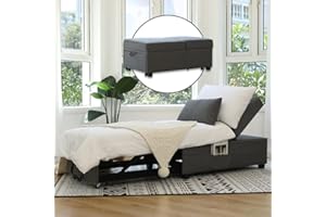 Cynefin Futon Chair with Lumbar Pillow and 3 Side Pockets, Sofa Bed Chair, Convertible 4 in 1 Ottoman Bed Tufted Fabric Gray (M, Gray)