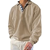 Opomelo Men's Long Sleeve Pullover Polo Shirts-Casual Loose Fit Sweatshirts V Neck Tops