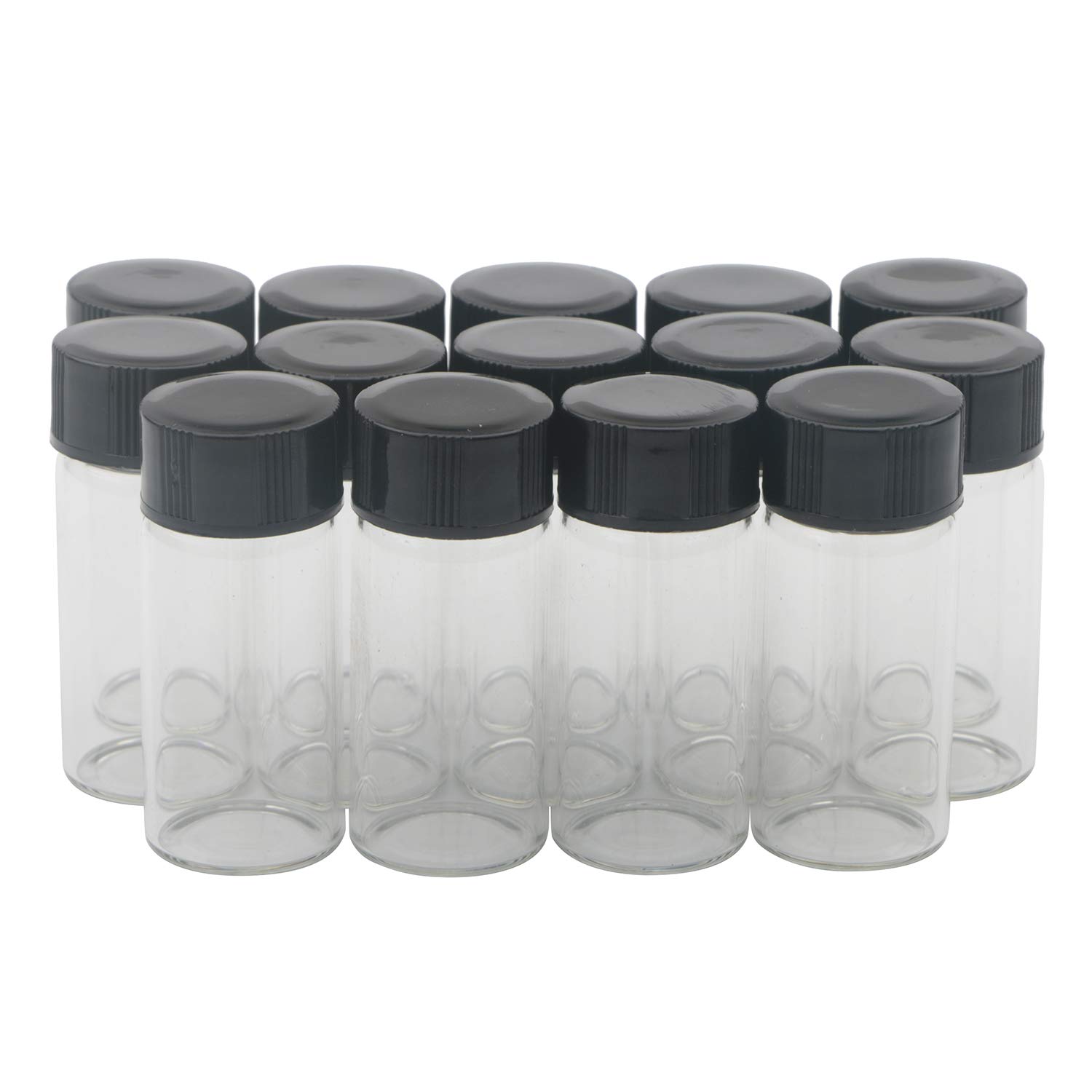 Unxuey Small Bottles 5 ml Clear Glass Bottles Black Screw Top Clear Sample Bottles Lab Jar Protable Bottles