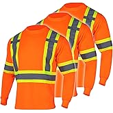 FONIRRA 3 Pack Long Sleeve Safety T Shirt Reflective High Visibility Construction Work Shirts ANSI Class 3 for Men
