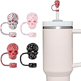 4 Pack Skull Straw Toppers for Stanley Cup 30&40oz, Tumbler Water Cup Accessories, Reusable Dust-Proof 3D Straw Cover Cap, Hollaween Gift (4 Colors A)