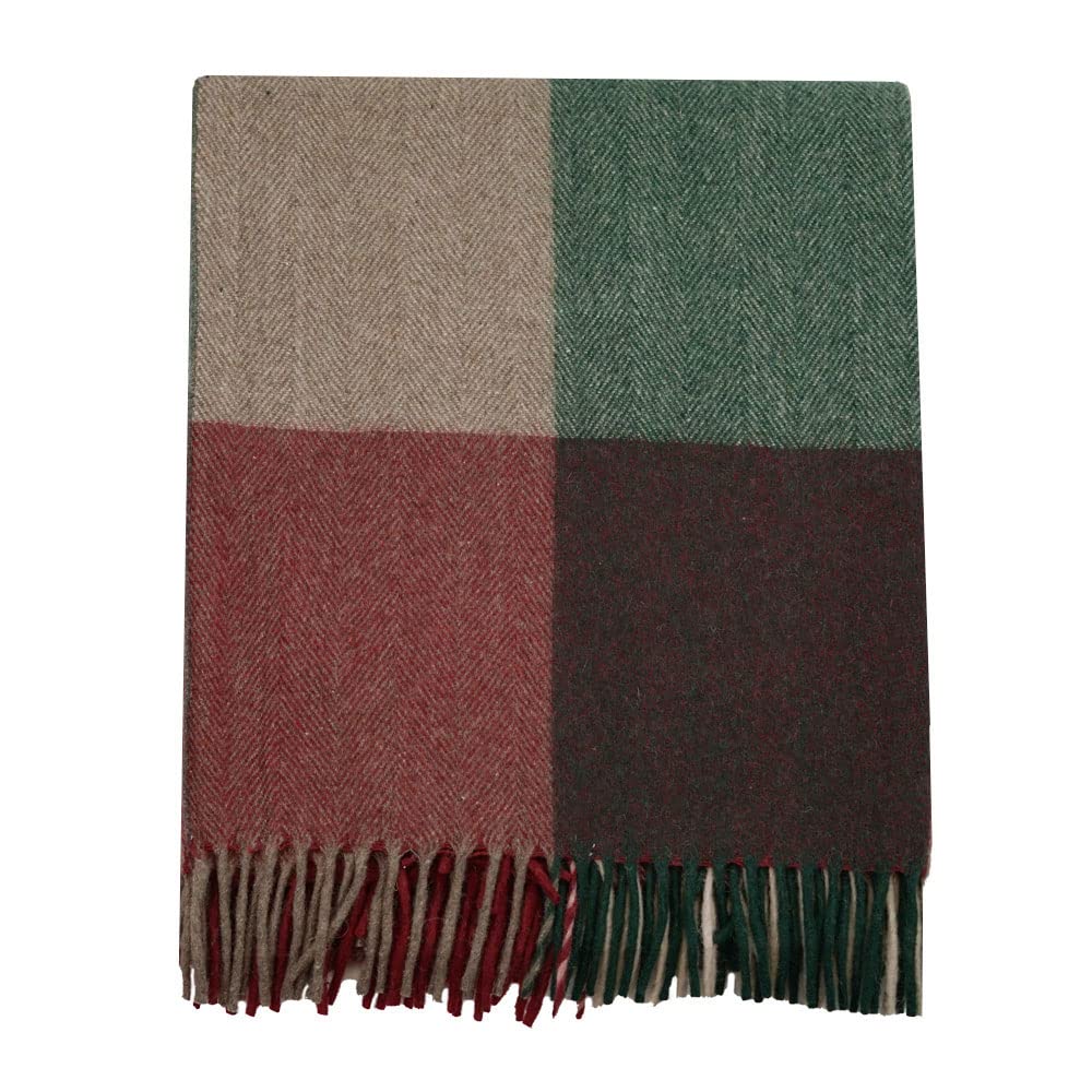 The Scotland Kilt Company Picnic Rug Scottish Tartan Throw in Red, Green, Brown Check - Warm 100% Wool Travel Blanket with Fringed Edges - 60 x 70”