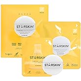 STARSKIN Glowstar, Facial Radiance Pads with Lactic and Glycolic Acid, AHA Exfoliant infused with Vitamin C Serum, Face Peeling Puff, Optimal for Soft Scrub, K Beauty Skincare