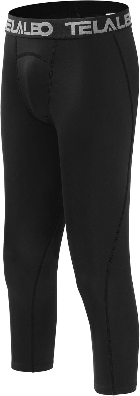 TELALEO Boys Youth Compression Pants Base Layer 3/4 Sports Tights Running Leggings Capris Kids for Workout Training: Clothing