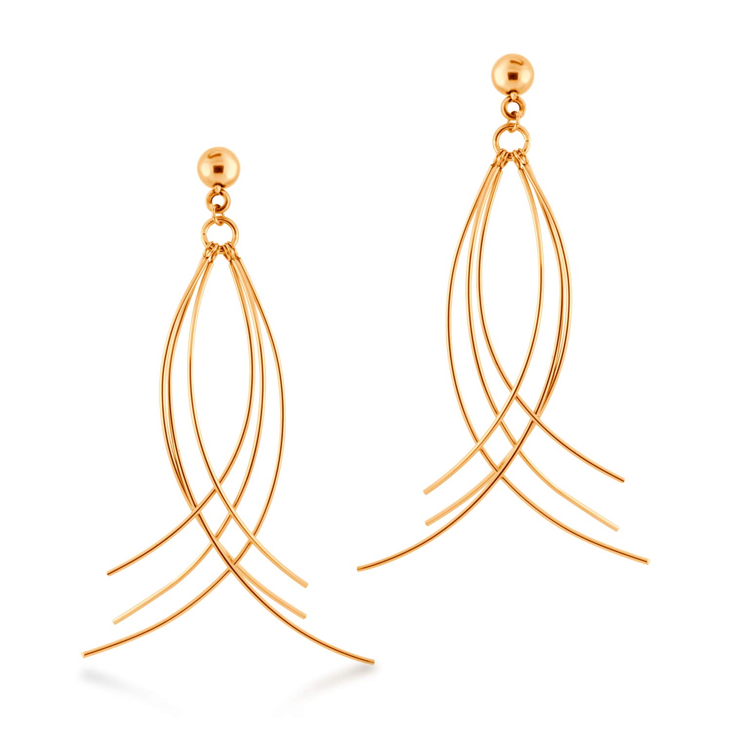 555Jewelry Womens Stainless Steel Curved Dangle Threader Drop Shiny Hanging Stud Metal Shiny Post Stud Push Back Statement Party Trendy Fashion Jewelry Accessory Earrings, Pink Rose Gold