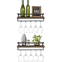 Mkono Wall Mounted Wine Rack Set of 2 Wood Rustic Wine Bottle Glass Floating Shelves with Stemware Hanger Modern Plants Photo