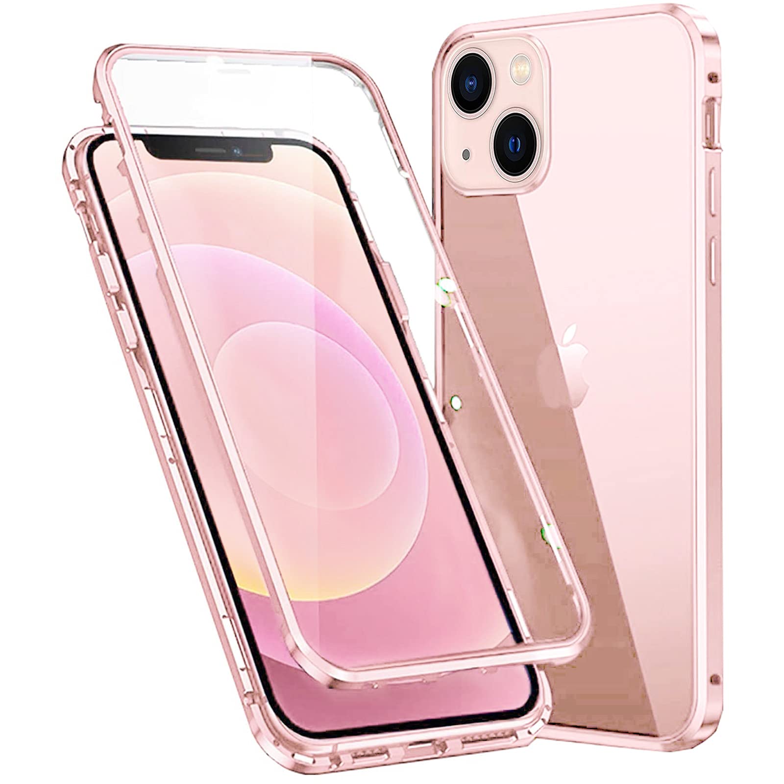 Colala Case for iPhone 15 Plus Magnetic Cover Magnetic Adsorption Technology Metal Frame Case Aluminum [Front and Back 9H Tempered Glass] 360° Full Protection Ultra Slim Case - Pink