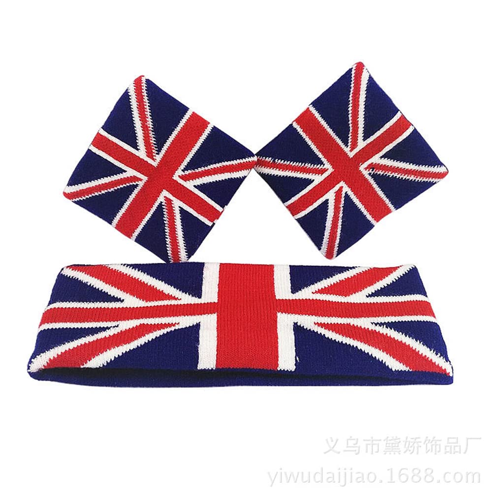 Union Jack Sweatband Set Queen Platinum Jubilee Head Band Wrist Sweatbands for Men Women, Moisture Wicking Wristband Headband for Yoga Dance Workout Gym Fitness Basketball