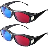 BBTO 2 Pieces 3D Glasses Red Blue for Movies Games 3D Viewing,Black | Anaglyph Style for Home Viewing, Designed for Eyewear Users, Lightweight Simple Design, Works with Movies and Games