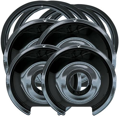 Range KleenP1056RGE8 Porcelain GE Hinged Drip Pans, Set of 8 Containing 2 units each of P105, P106, PR6GE, PR8GE, Black