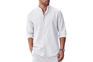 COOFANDY Men's Long Sleeve Oxford Dress Shirts Chambray Button Down Shirt Casual Band Collar Shirts