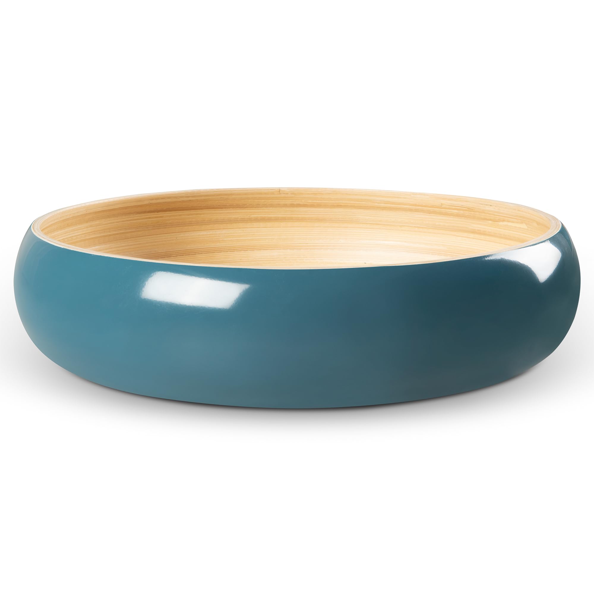 LEXA Bamboo Fruit Bowl for Kitchen Counter, 12 Inch Large & Round, Artisan Lacquered Wooden Fruit Bowl or Candy Bowl, Handcrafted Bamboo Fruit Basket for Kitchen & Home Decor (Navy Blue) Image