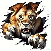 Lion Breaks Through Three-Dimensional Space PVC Vinyl Car Decals Stickers Waterproof Self-Adhesive Decals for Cars, Laptops, Trucks, Motorcycles Wall Window Luggage Scratch Cover Door Decor Sticker