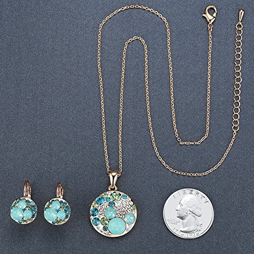 [Presented by Miss New York] Leafael "Ocean Bubble" Made with Swarovski Crystals Green & Opal Color Pendant Necklace Earrings Jewelry Set, 18K Rose Gold Plated, 18" + 2", Nickel/Lead Free, Gift Box - Thumbnail 4
