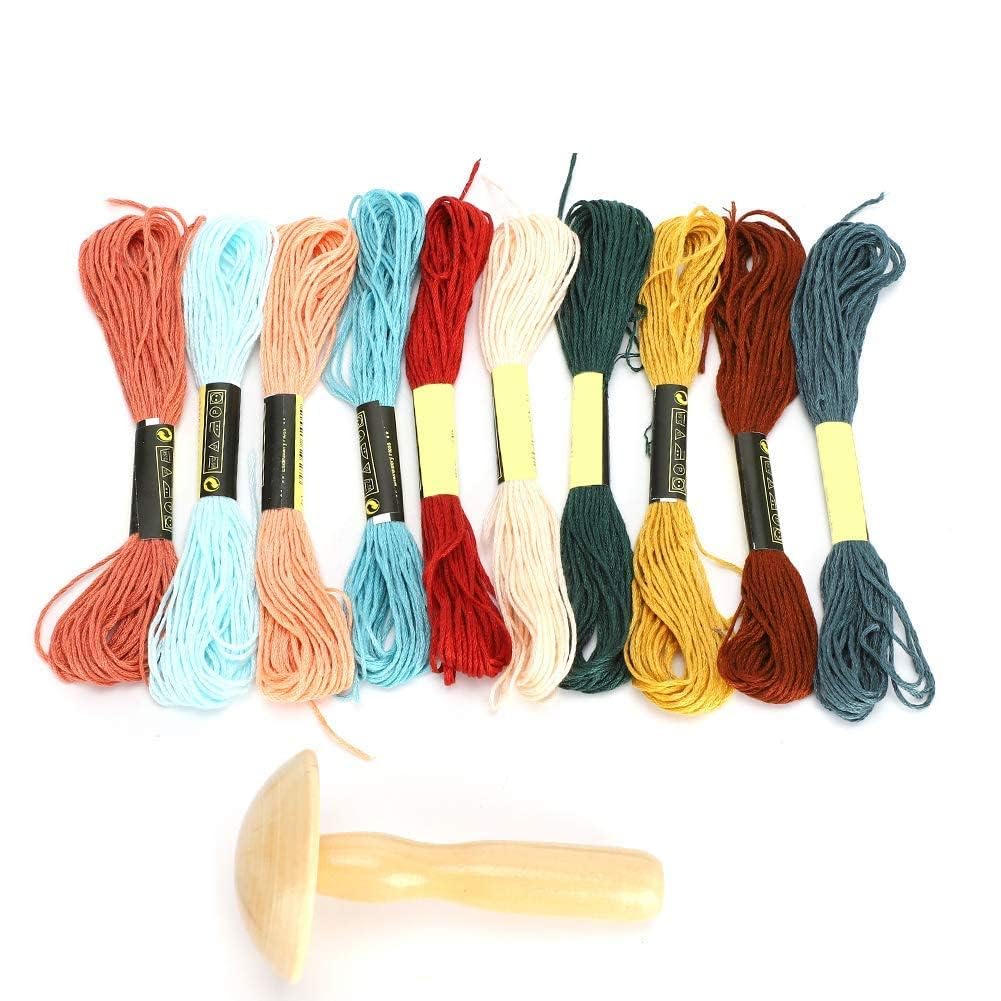 Garosa Wood Darning Mushroom Sewing Set for Socks, Clothes, DIY Handicraft, Travel, Home Repair with 10 Colored Threads, Wood & Cotton Material, Compact Bag