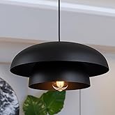 Lingkai 15.7" Black Modern Pendant Light Fixtures, Kitchen Lighting Fixtures Ceiling Hanging Light Fixtures, Farmhouse Large 