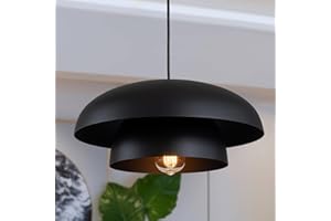 Lingkai 15.7" Black Modern Pendant Light Fixtures, Kitchen Lighting Fixtures Ceiling Hanging Light Fixtures, Farmhouse Large Pendant Light for Kitchen Island Lighting Hanging Lamp