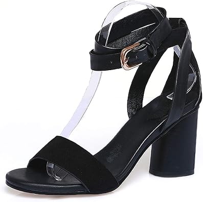 black strappy sandals with thick heel