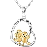 JERWLI Sterling Silver 925 Cute Animal Necklace Heart Pendant Jewelry Gift For Women Valentine's Day Christmas Gifts