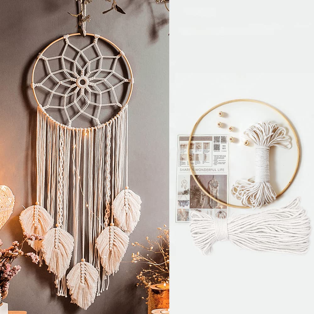 Macrame Dream Catcher Set, Macrame Yarn, Cotton Yarn, Macrame Cord for Crafts, Macrame Accessory Set for DIY Crafts, Macrame Decoration, Tapestry, Wall Hangings, Plant Hanger, Dream Catcher