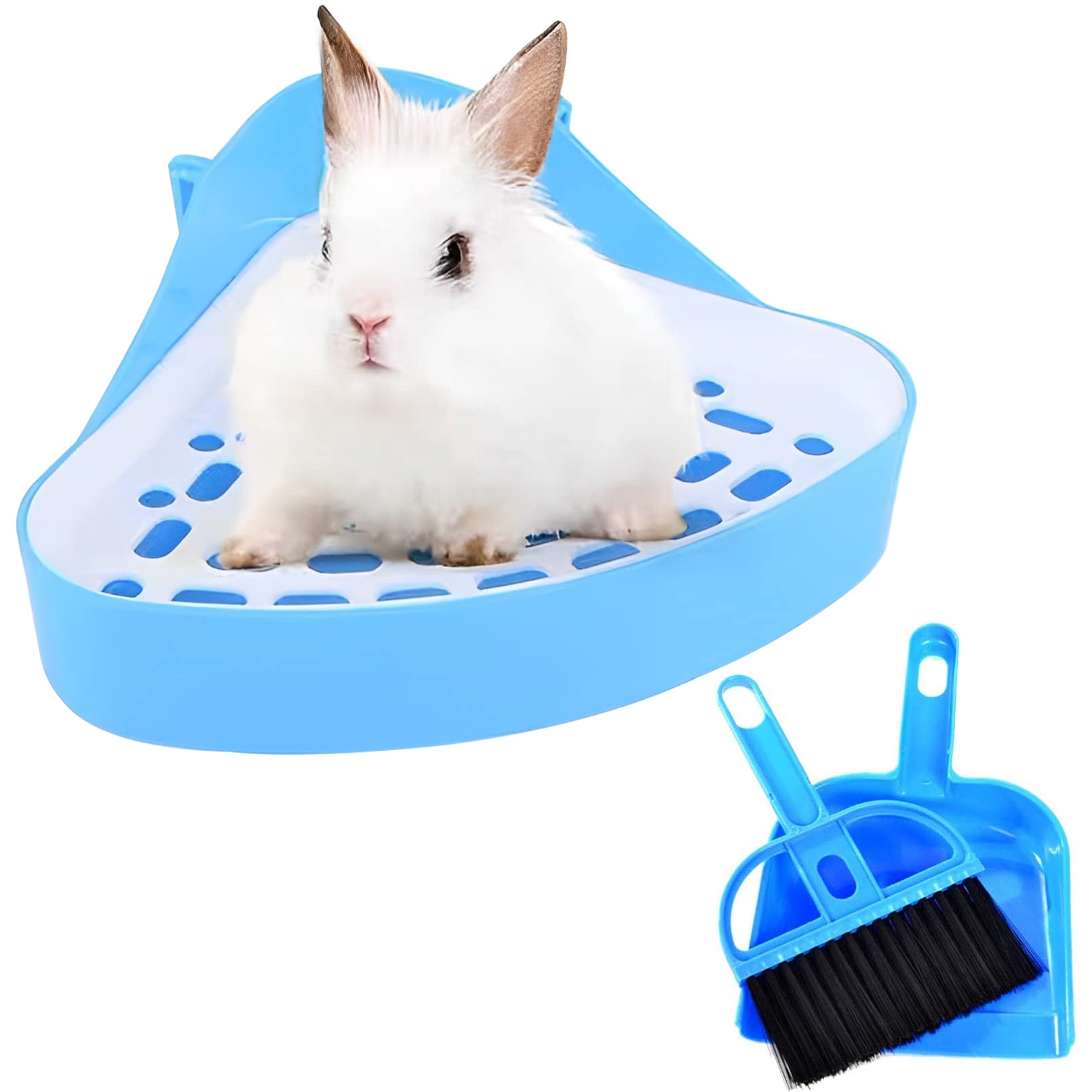 Triangle Potty Trainer Corner Bunny Toilet Guinea Pig Litter Bedding Plastic Box Pet Pan for Rabbit Chinchilla Hamster Ferret Small Animal (Blue)